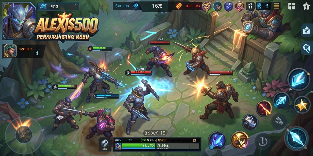 Screenshot ALEXIS500 menampilkan gameplay aksi seru MOBA.