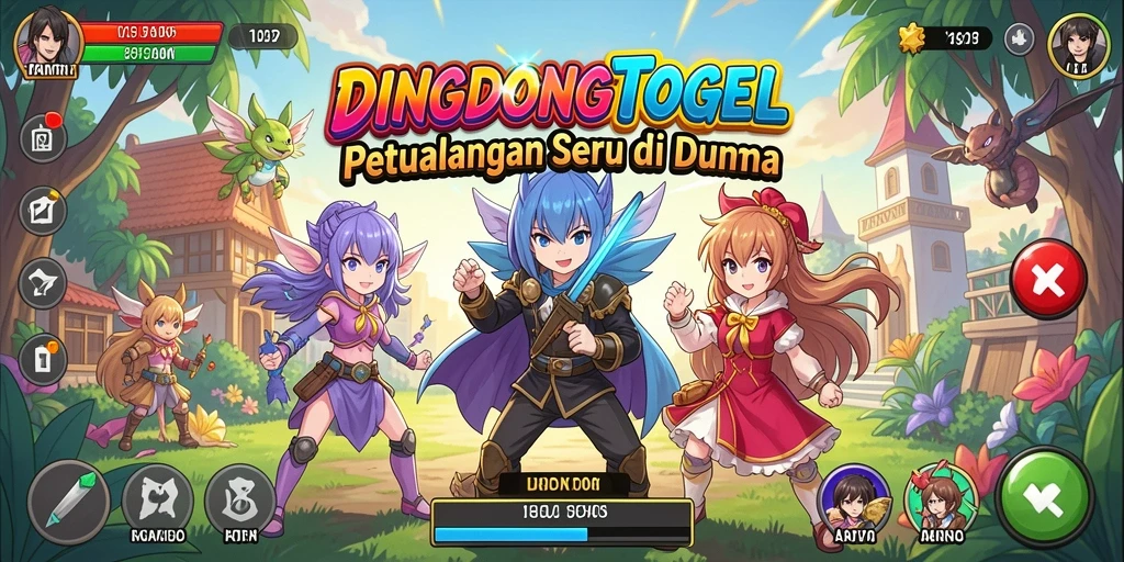 Tampilan gameplay DINGDONGTOGEL yang penuh warna dan karakter anime.