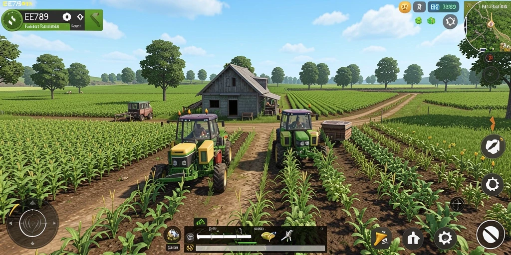 Gameplay seru EE789 dengan aktivitas bertani yang nyata.