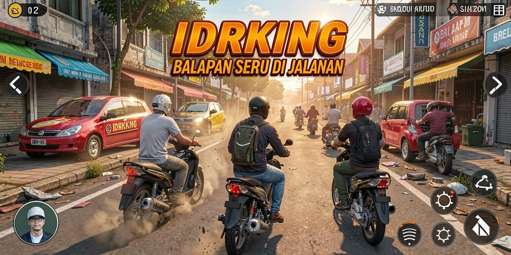 Screenshot dari gameplay <strong>IDRKING</strong> menunjukkan aksi balap yang mendebarkan di jalanan.