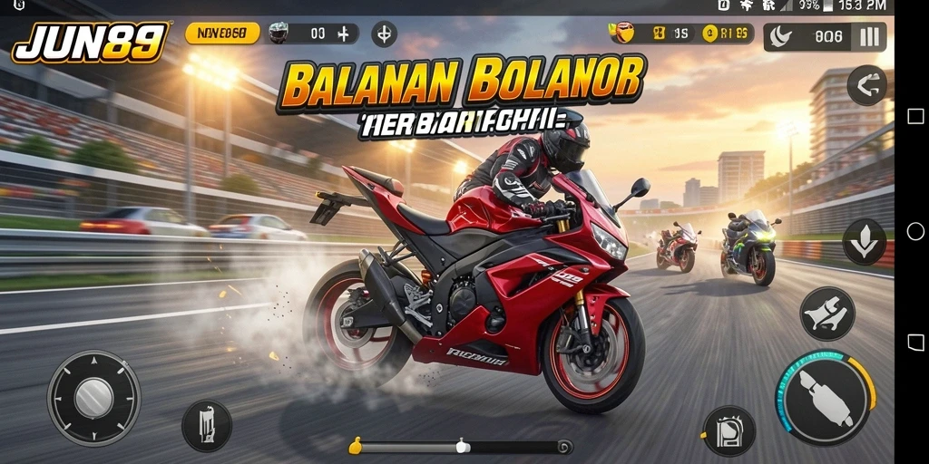 Tampilan gameplay mendebarkan dari balapan motor di JUN88.