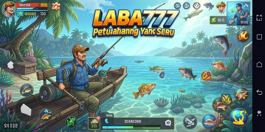 Tampilan gameplay seru di LABA777 saat memancing di lokasi indah.