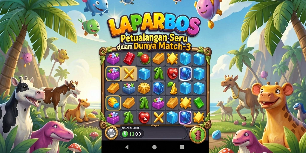 Tampilan gameplay LAPARBOS dengan warna-warni permata dan tantangan menarik.