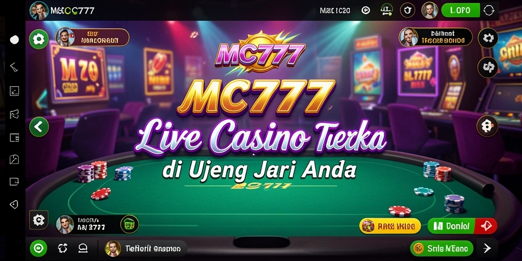 Tangkapan layar MC777 menampilkan dealer langsung dan suasana kasino yang mendebarkan.