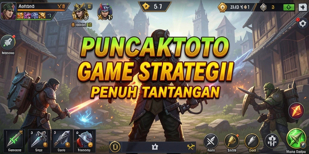Screenshot utama PUNCAKTOTO menampilkan aksi pertempuran strategis yang seru.