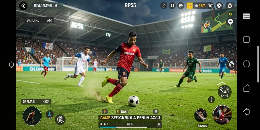Tampilan gameplay seru dari RP55 yang penuh aksi sepakbola.