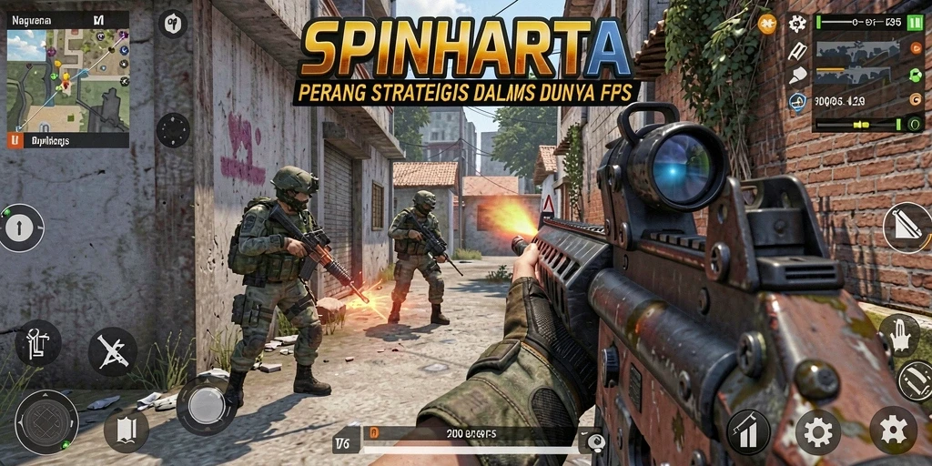 Tampilan gameplay mendebarkan di SPINHARTA dengan aksi FPS nyata.